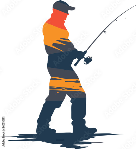 Stylized Silhouette of Fisherman: Passion and Solitude in Nature