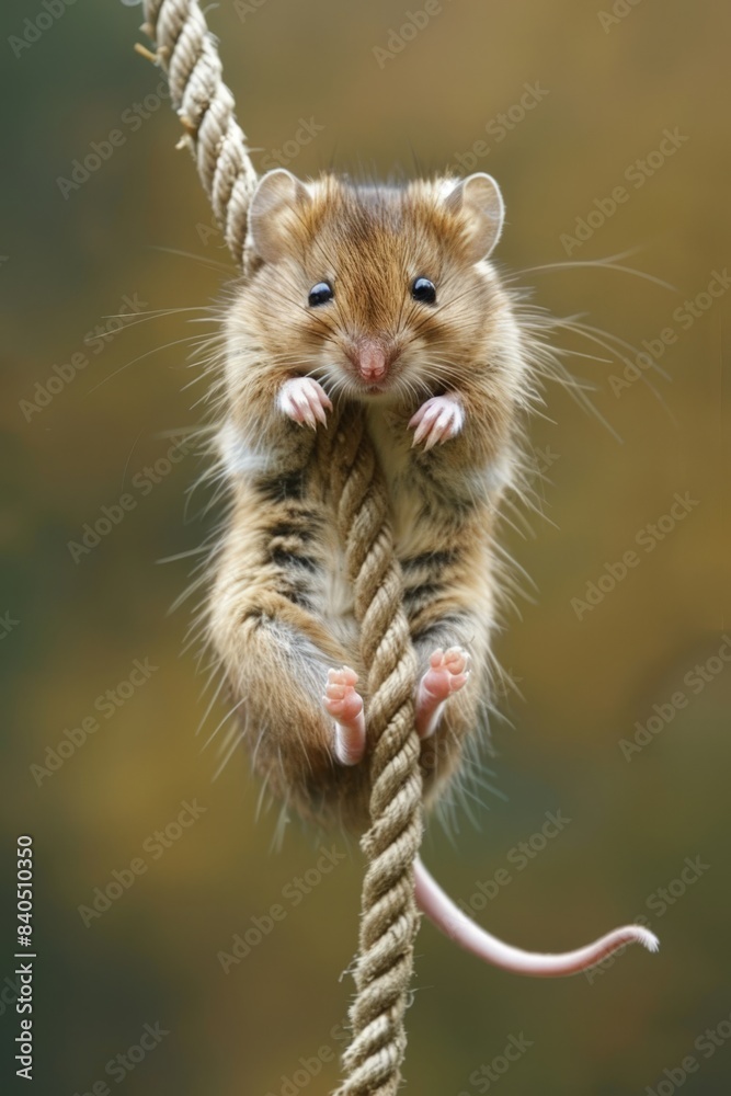 Obraz premium Adorable Mouse Climbing Rope