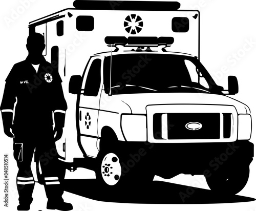 Silhouette of Paramedic and Ambulance: Emergency Response Theme