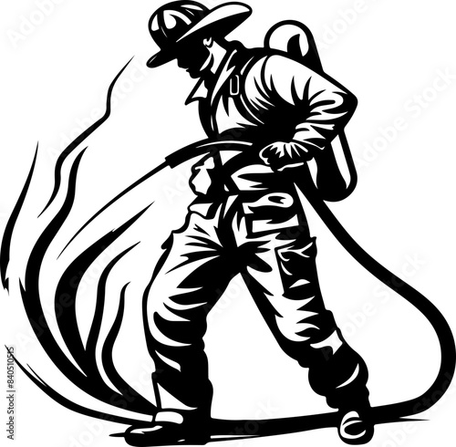 Bold Firefighter Silhouette Battling Flames Illustration