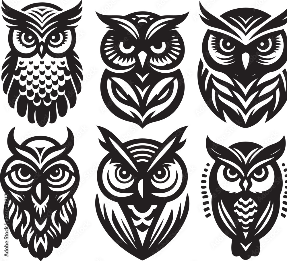 set of owls silhouettes vector illustration set of owls silhouettes vector illustration