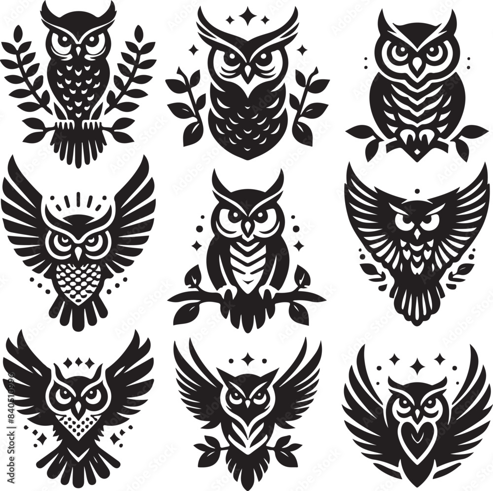 black and white owl set black and white owl set