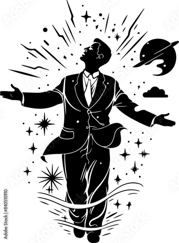 Surreal Silhouette of Man in Suit with Cosmic Elements