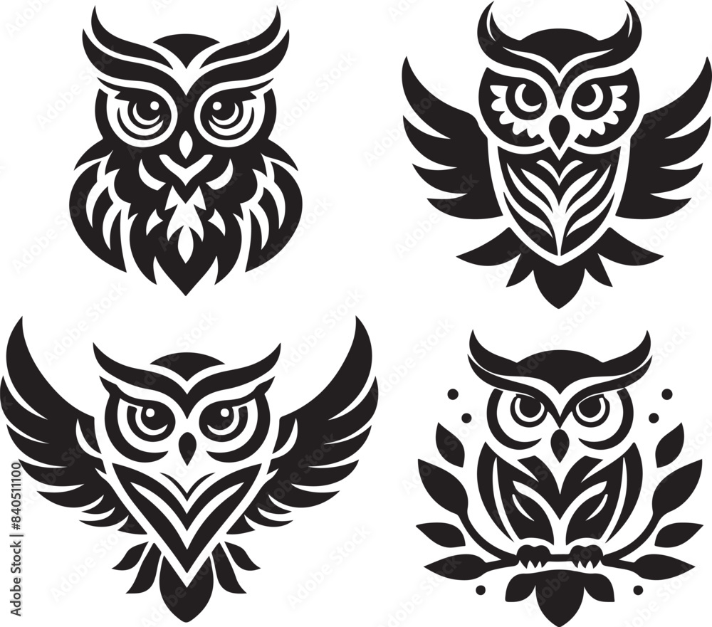 set of owls silhouettes vector illustration set of owls silhouettes vector illustration