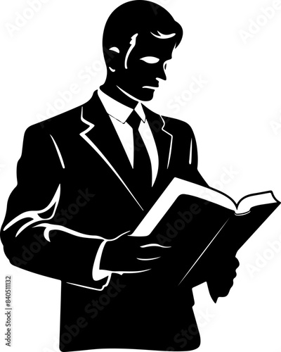 Silhouette of a Man in a Suit Reading a Book