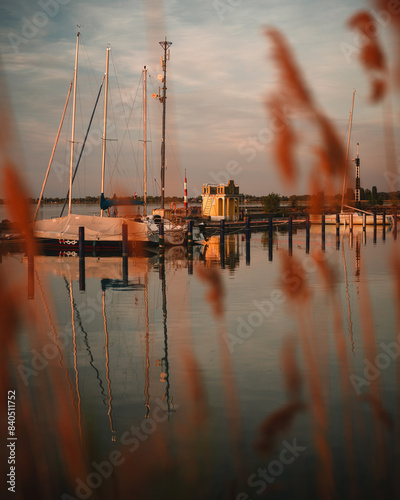 Sailboats in the port on la...