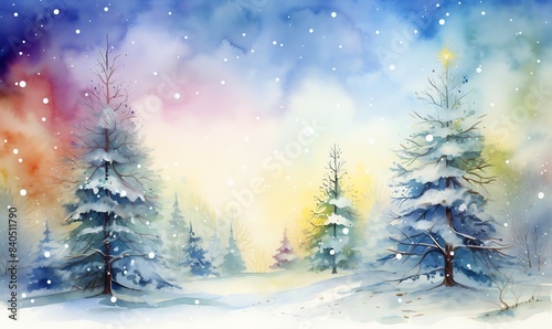 Dreamy watercolor depiction of Christmas © Pumapala