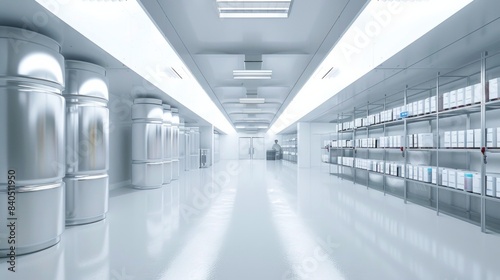 Chemical Barrels. Warehouse of chemical products. Chemistry industry warehouse. Oil storage room in petrochemical facility.