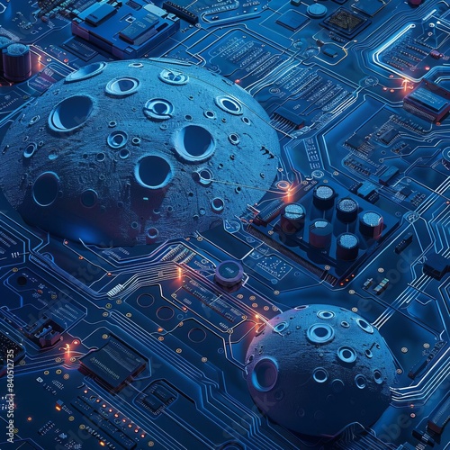 Graphic of Abstract illustration of data streams on a lunarthemed electronic mainboard photo