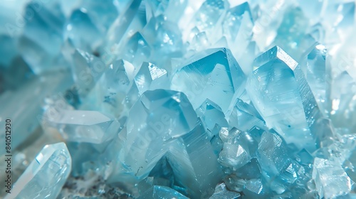 Close-up of a blue crystal. The crystal is clear and has a beautiful sparkle. It is perfect for use as a background or texture. photo