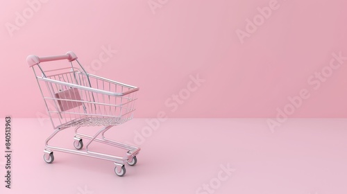 Minimalistic pink shopping cart against a pastel pink background, emphasizing simplicity and modern design for e-commerce use.