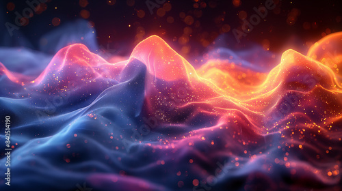 A colorful, abstract image of a mountain range with a bright orange and blue hue © CtrlN