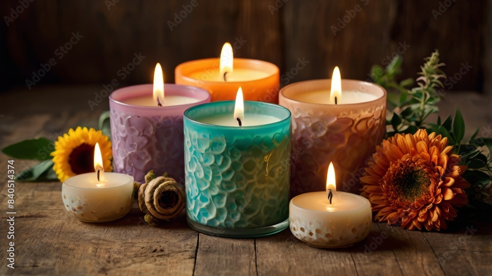 A serene space with an aromatherapy diffuser and candle holder for a mood of tranquility and well-being. A serene space with an aromatherapy diffuser and candle holder for a mood of tranquility and well-being.