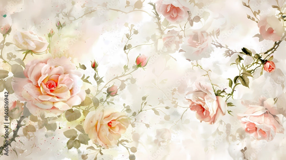 Soft rococo watercolor rose flowers texture pattern illustration poster background Soft rococo watercolor rose flowers texture pattern illustration poster background
