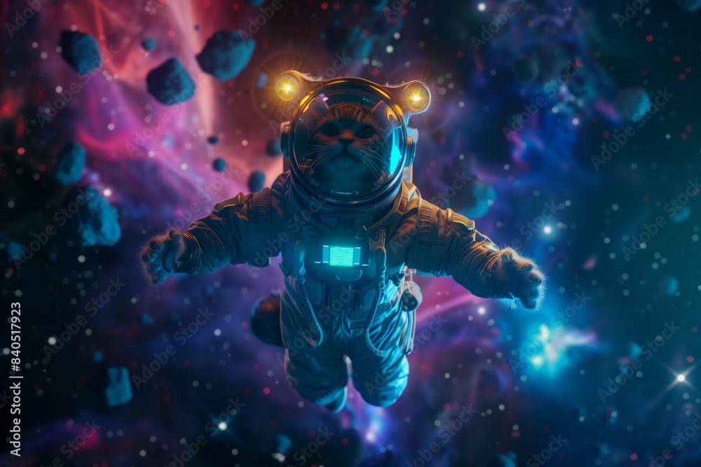 Adorable cat in a space suit floating in outer space with vibrant colors and cosmic background Adorable cat in a space suit floating in outer space with vibrant colors and cosmic background