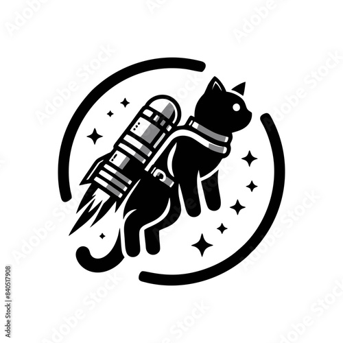 cat and rocket logo design inspiration. cat logo. rocket and cat icon logo template. vector illustration