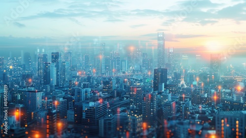 Wallpaper Mural Digital Twin Cityscape A virtual replica of a bustling cityscape, highlighting advanced urban planning concepts and smart infrastructure, perfect for visualizing digital twin technology in urban deve Torontodigital.ca