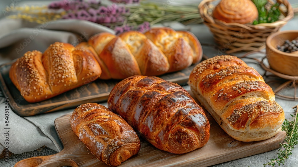 Freshly Baked Bread Pastries Freshly baked artisan bread and pastries, beautifully rendered, invite a warm morning delight Freshly Baked Bread Pastries Freshly baked artisan bread and pastries, beautifully rendered, invite a warm morning delight