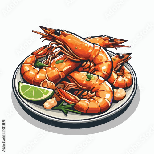 Prawn or shrimp dish vector illustration