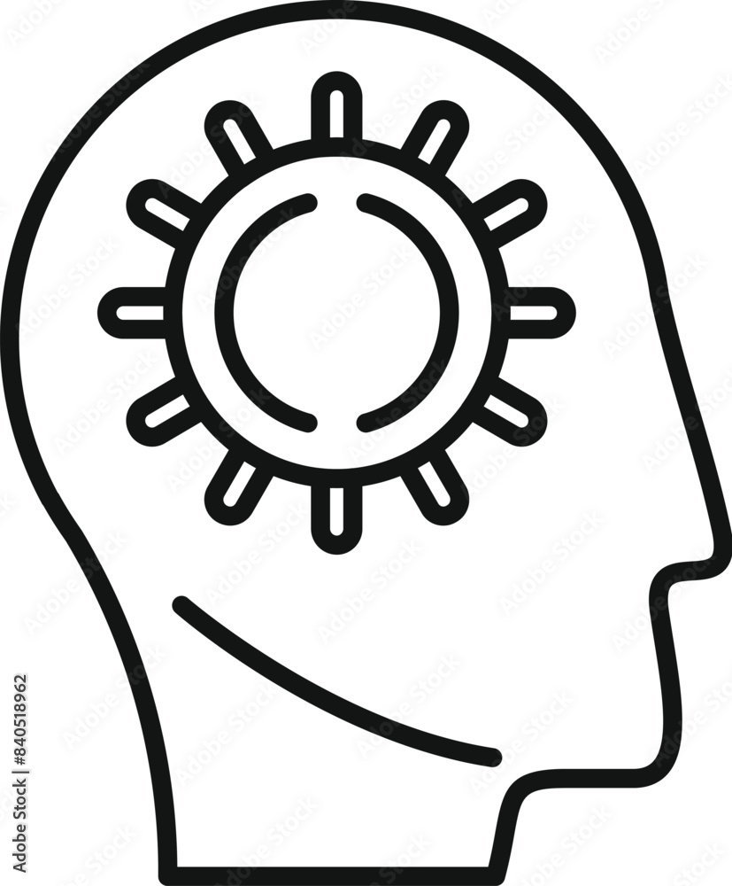 Abstract vector icon representing innovative mind concept with gear cog, human head silhouette, and creative thinking process in modern and futuristic black and white design Abstract vector icon representing innovative mind concept with gear cog, human head silhouette, and creative thinking process in modern and futuristic black and white design