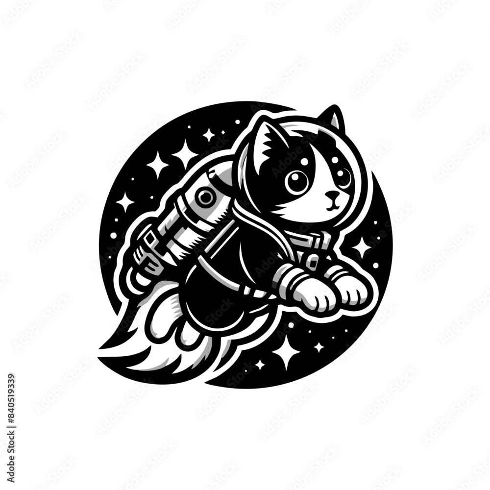 Fototapeta premium cat and rocket logo design inspiration. cat logo. rocket and cat icon logo template. vector illustration