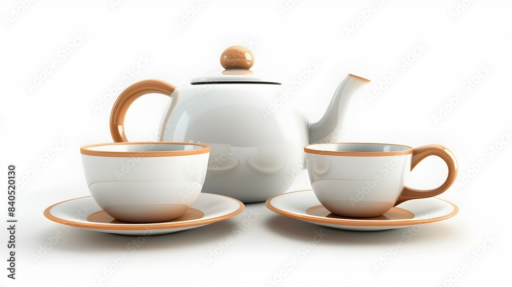 Minimalist and Elegant Ceramic Teapot and Cup Set on White Background