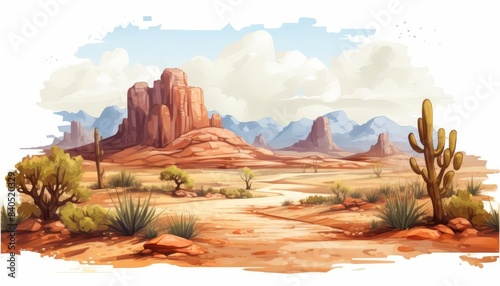 Desert ecosystem survival flat design  side view  arid landscapes theme  watercolor  monochromatic color scheme