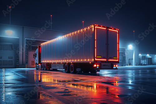 A semi-truck hauls cargo on a highway, a vital part of the transportation industry photo