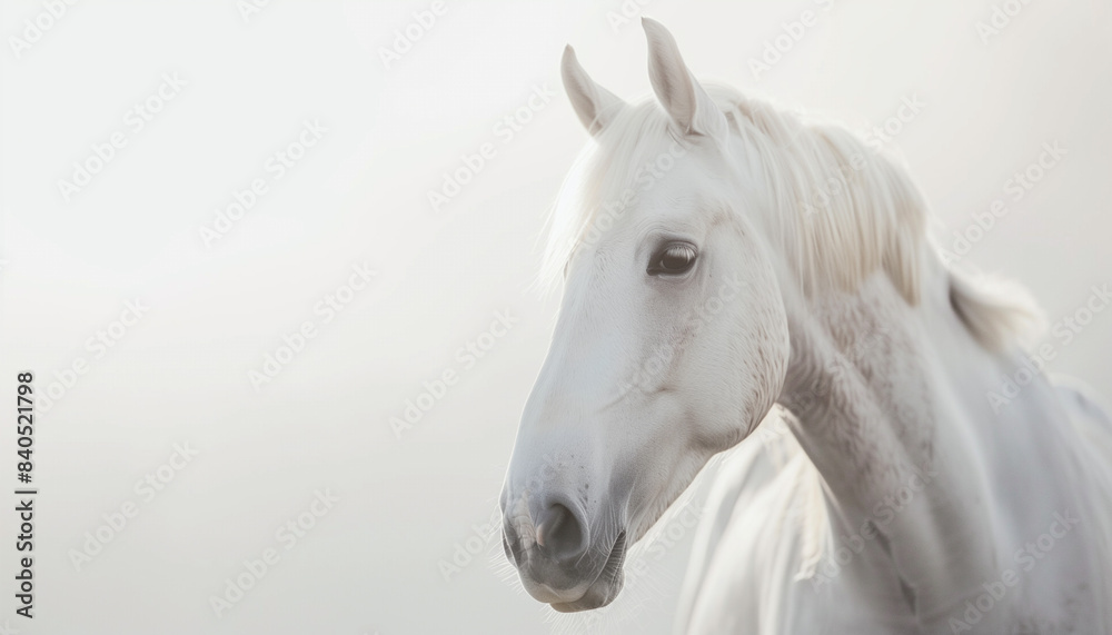 Fototapeta premium white horse portrait on white background. copy space