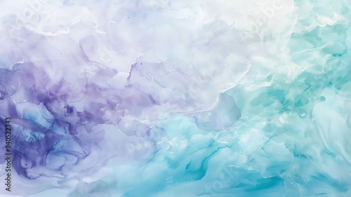 A serene abstract watercolor with soft washes of lavender, mint, and sky blue