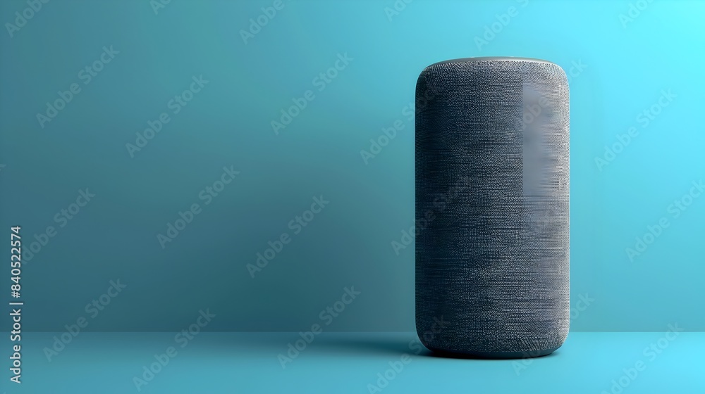 Elegant Fabric-Finished Smart Home Speaker on Vibrant Blue Gradient Elegant Fabric-Finished Smart Home Speaker on Vibrant Blue Gradient