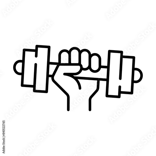 Hand with dumbbell icon. Gym and fitness symbol. Training vector illustration.