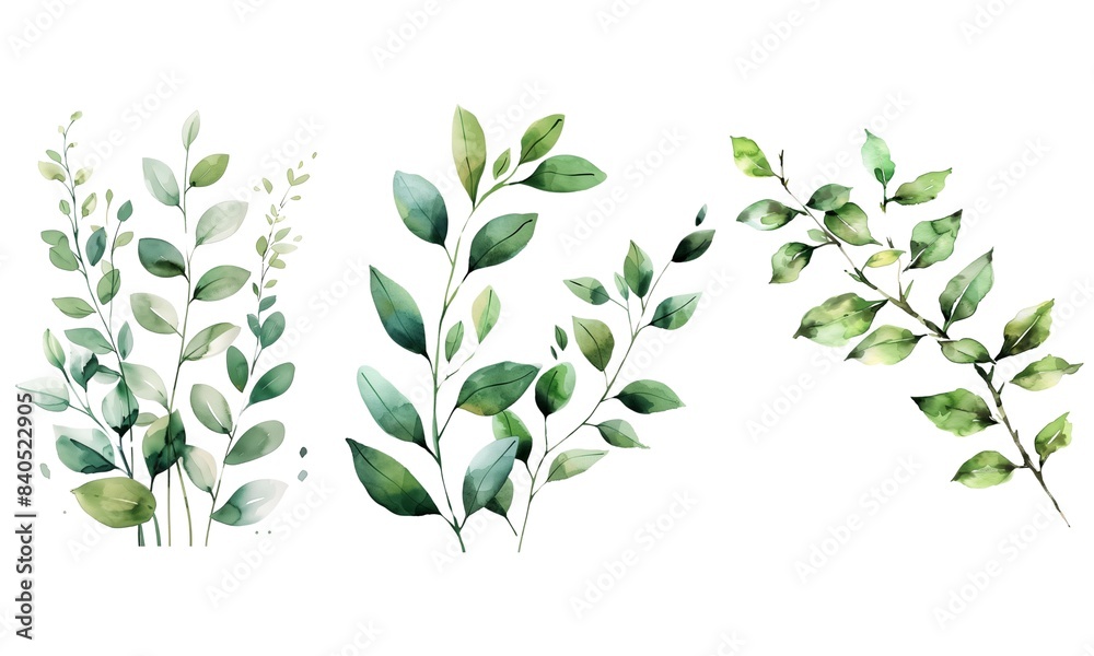 Set of watercolor green leaf isolated on white background Set of watercolor green leaf isolated on white background