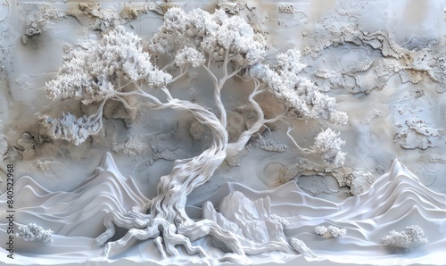 Fototapeta Naklejka Na Ścianę i Meble -  3d tree wallpaper. White background