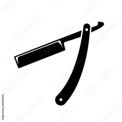 Barber razor blade icon. Barbershop logo. Beard shaving symbol. Haircut salon retro illustration. Vintage men's beauty equipment.