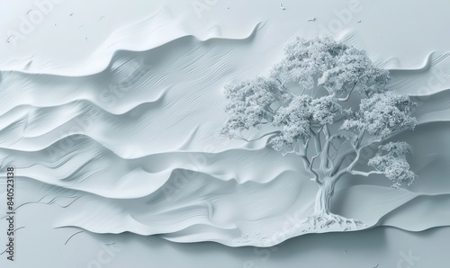 Fototapeta Naklejka Na Ścianę i Meble -  3d tree wallpaper. White background