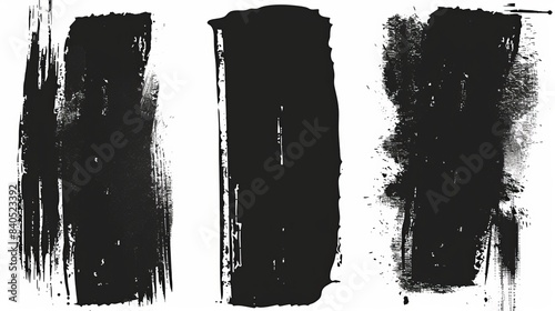 A set of grunge rollers in modern format. Distressed banner isolated on black. Black stripes isolated on white. Modern textured shapes. Black dry borders. Bulge lines. photo