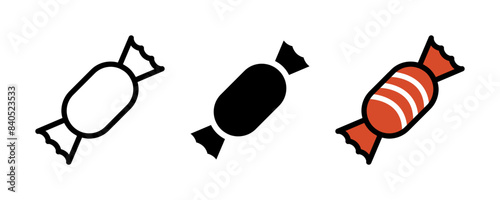 Sweet candy icon set. Caramel vector illustration. Sugar snack symbol. Chocolate candy pictogram.