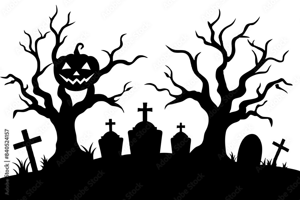 Scary Cemetery silhouette vector illustration Scary Cemetery silhouette vector illustration