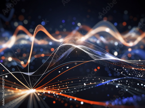 Abstract background ideal for digital, technologies, data science, scientific, neural networks, AI, network, data transmission and analysis, audio and visual concept.