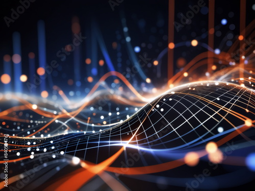 Abstract background ideal for digital, technologies, data science, scientific, neural networks, AI, network, data transmission and analysis, audio and visual concept.