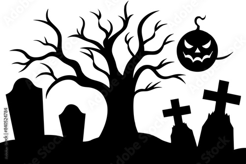 Scary Cemetery silhouette vector illustration