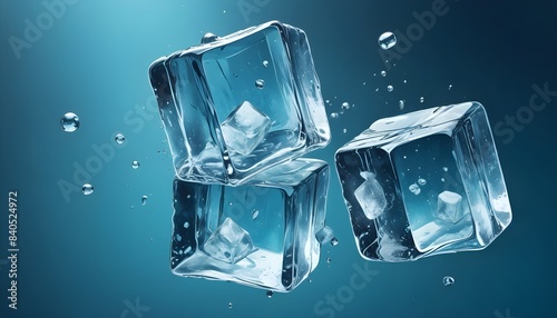 Isolated Icecubes, blocks of ice in cubes