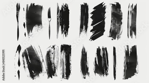 Detailed set of paintbrushes. High quality manually traced. Grunge elements for social media. Ink brush stroke stencil. Rectangle text boxes. Modern texture set.