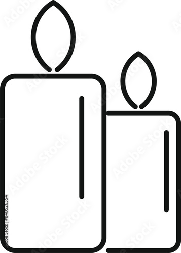 Clean, line art drawing of two candles of different sizes