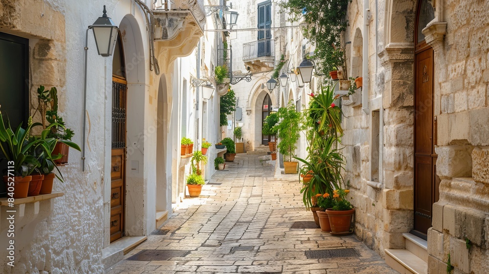 Obraz premium Alleyway in old white town Bari, Puglia, South Italy