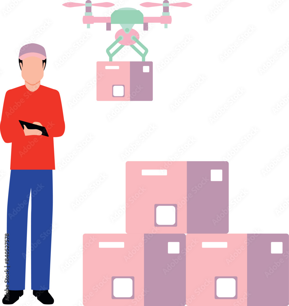 Boy sending parcel by drone. Boy sending parcel by drone.