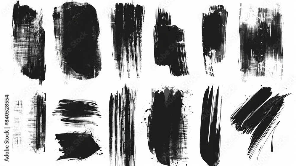 An ink brush stroke with a paintbrush, frame, and splashes of grunge. A logo template with black ink from a brush stroke. Mockup of a dirty art design with splashes of grunge. Modern illustration. An ink brush stroke with a paintbrush, frame, and splashes of grunge. A logo template with black ink from a brush stroke. Mockup of a dirty art design with splashes of grunge. Modern illustration.