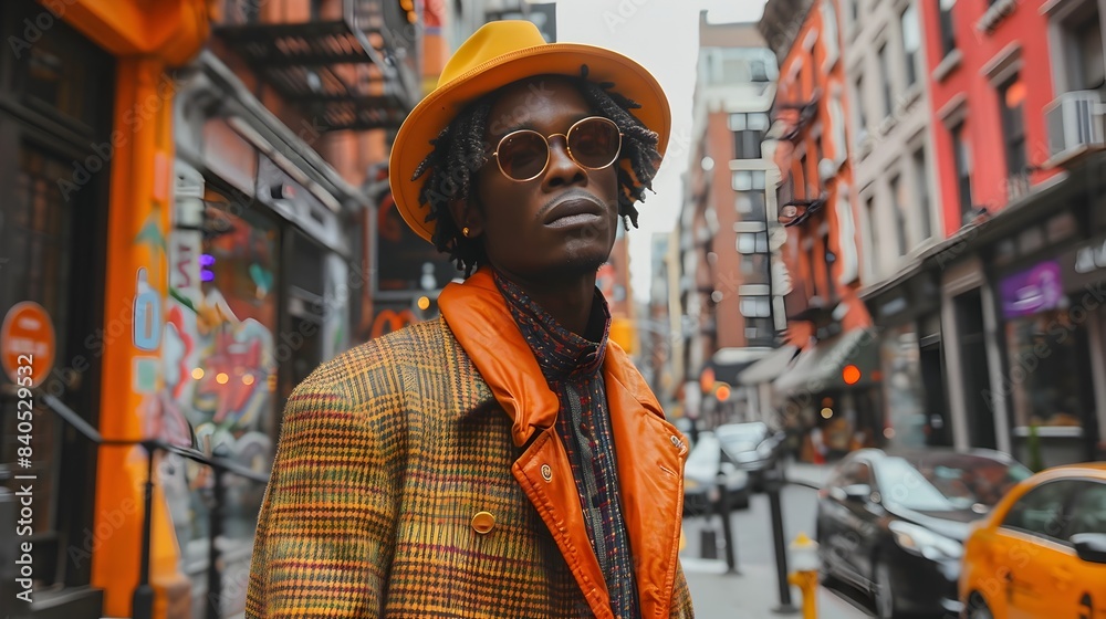 Fashionable Male in Vibrant Street Style Captured in Urban City Setting Fashionable Male in Vibrant Street Style Captured in Urban City Setting