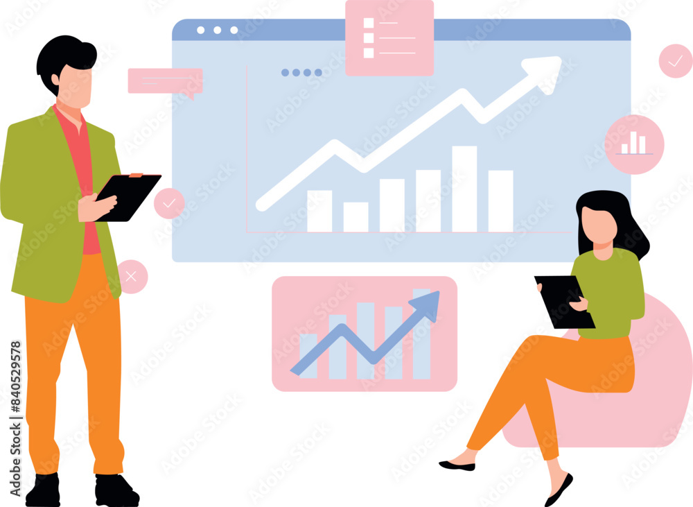 Fototapeta premium A boy and a girl are working on a financial graph.